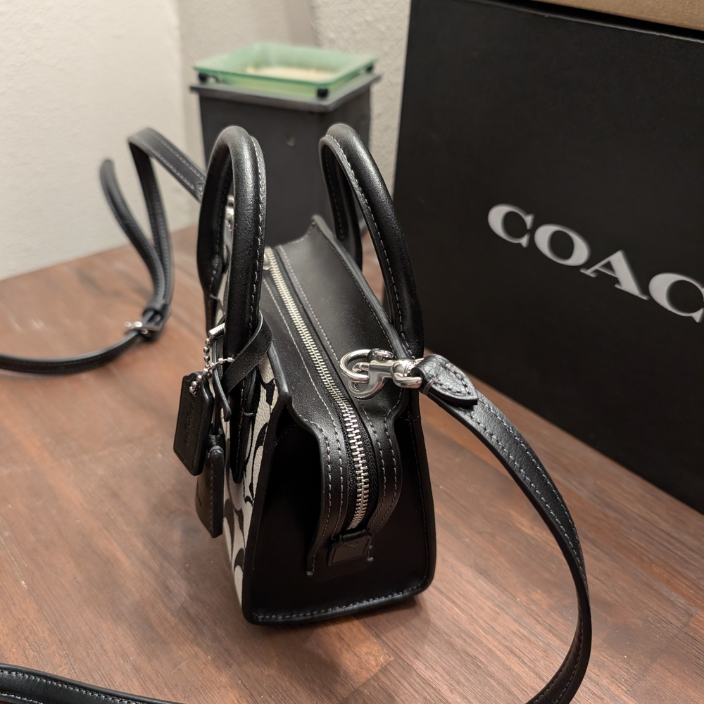 Coach Black and White Signature Mini Andrea Carryall Satchel/Crossbody - Picture 3 of 9